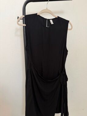 Sleeveless Black Midi Dress with Side Tie by